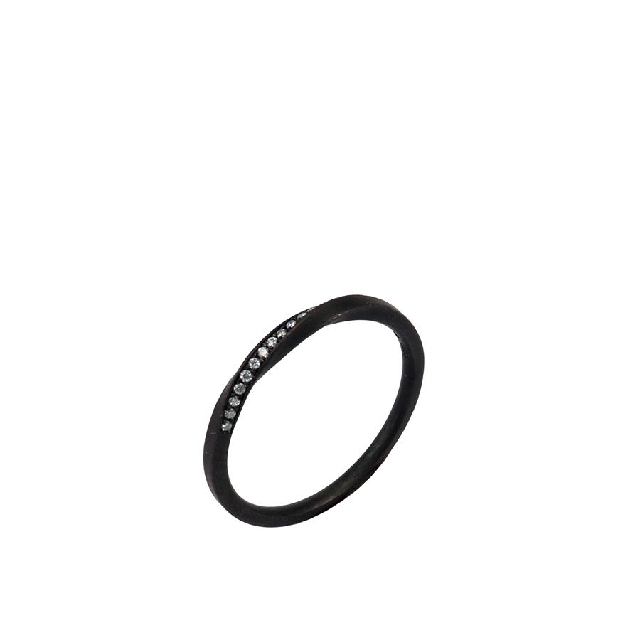 Anillo OLIVER SCHMITD de acero negro de cintas torneadas de 1,5mm con 17 diamantes TW vs 0,05ct (N12) | OS-360.P