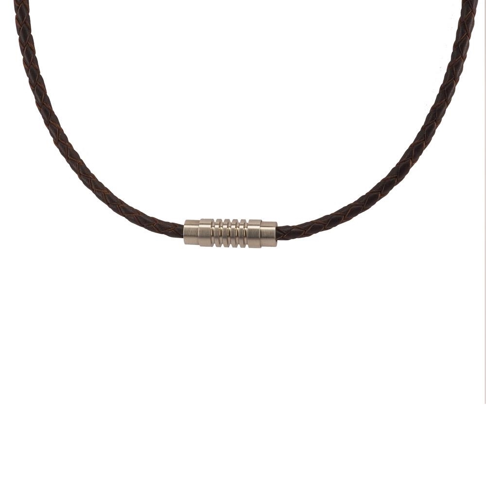 Collar acero cuero trenza marrón | SE-K100DB | ERNSTES DESIGN