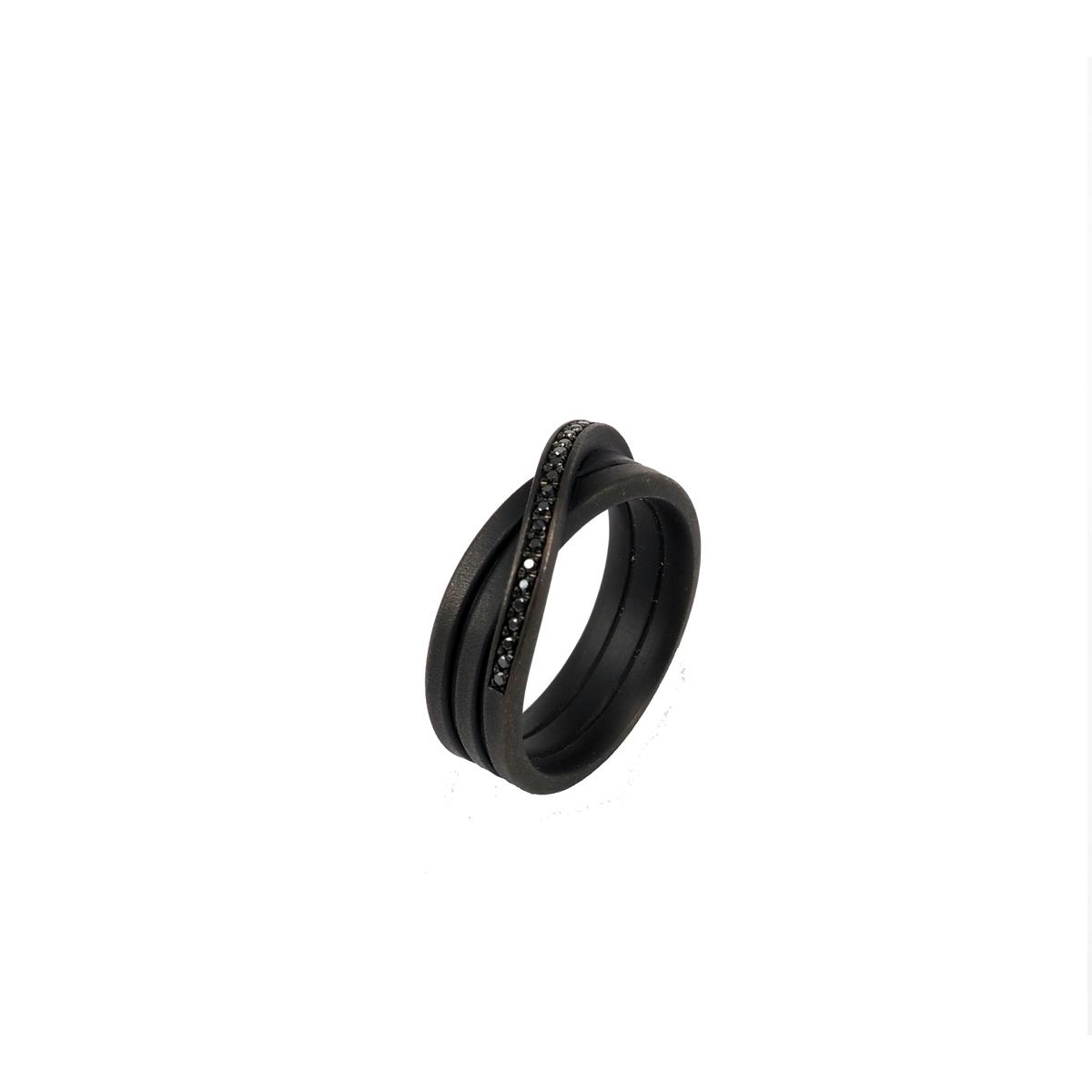 Anillo OLIVER SCHMITD de acero negro de cinta interminable con 3 giros de 2mm con 23 diamantes 0,09ct (N13) | OS-341.P